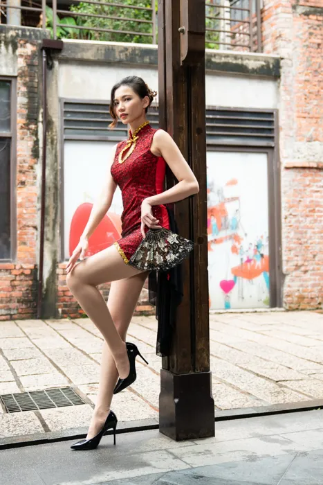 [Mzsock] NO.057 Cai Yixin, ultra short cheongsam, stockings, high heels, beautiful legs, outdoor shot street photography#[55P]-16